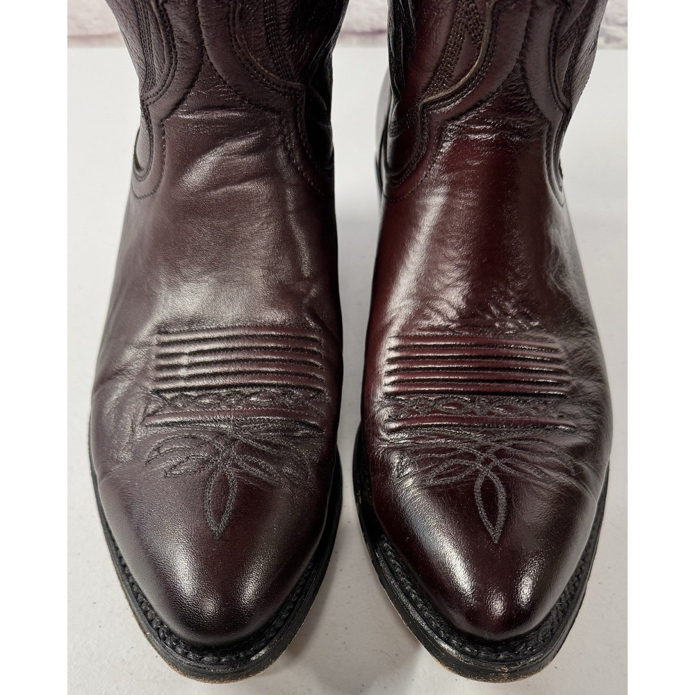 Vintage Dan Post Burgundy Nappa Mens 9 Cowboy Boots 16773 Western Leather Box - Picture 2 of 12
